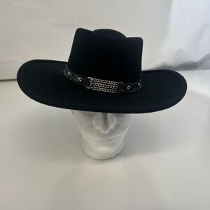 Little Joe‎ Hat Cowboy Fitted Mens Medium Black 100% Wool Western Chain Band